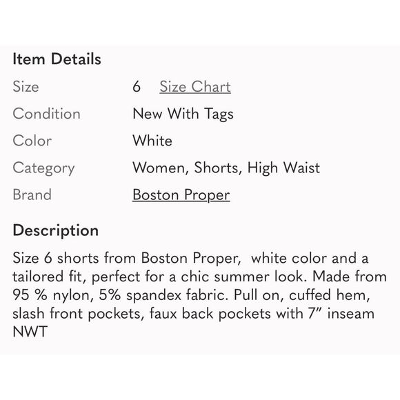 BOSTON PROPER | white trouser high waist shorts NWT 6 - Picture 5 of 5